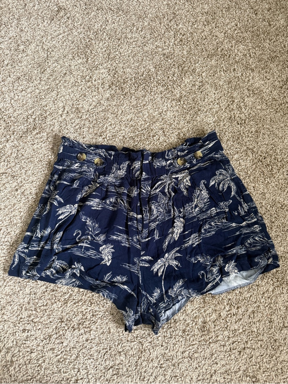 a.n.a Navy Blue High-Waist Tropical Print Shorts